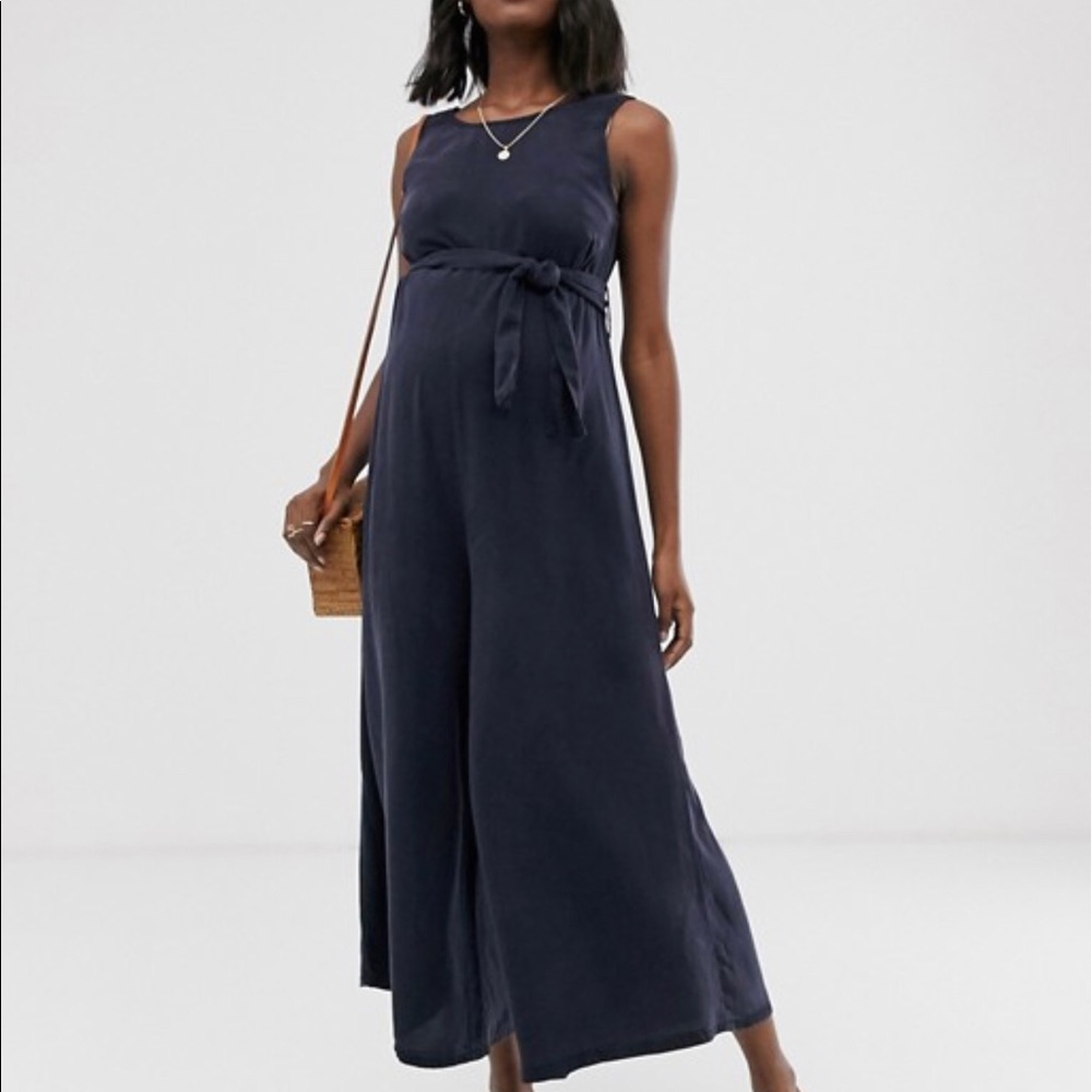 ASOS Design Maternity soft denim wide leg jumpsuit